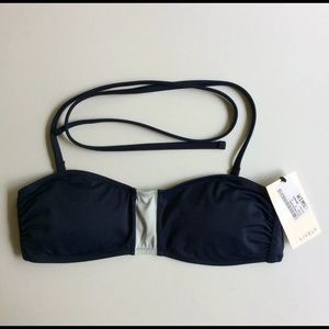 NWT LIVELY Bandeau Bikini Top Small Navy White